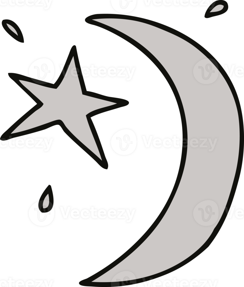 cartoon doodle of the moon and a star png