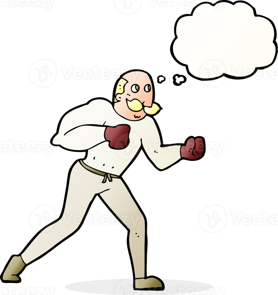 cartoon retro boxer man with thought bubble png