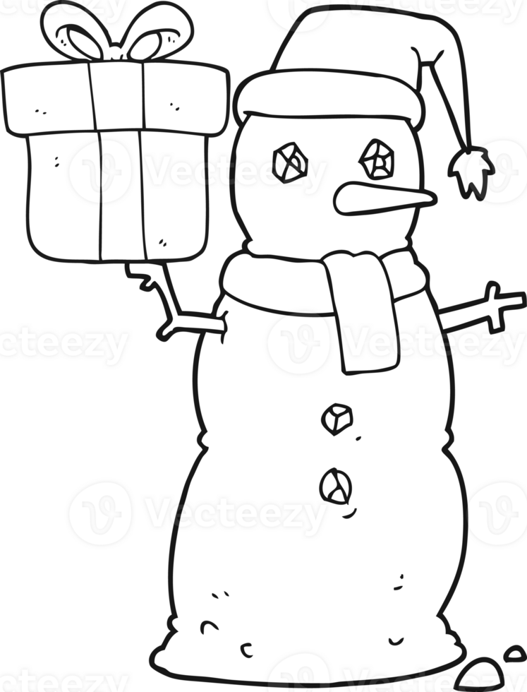 black and white cartoon snowman png