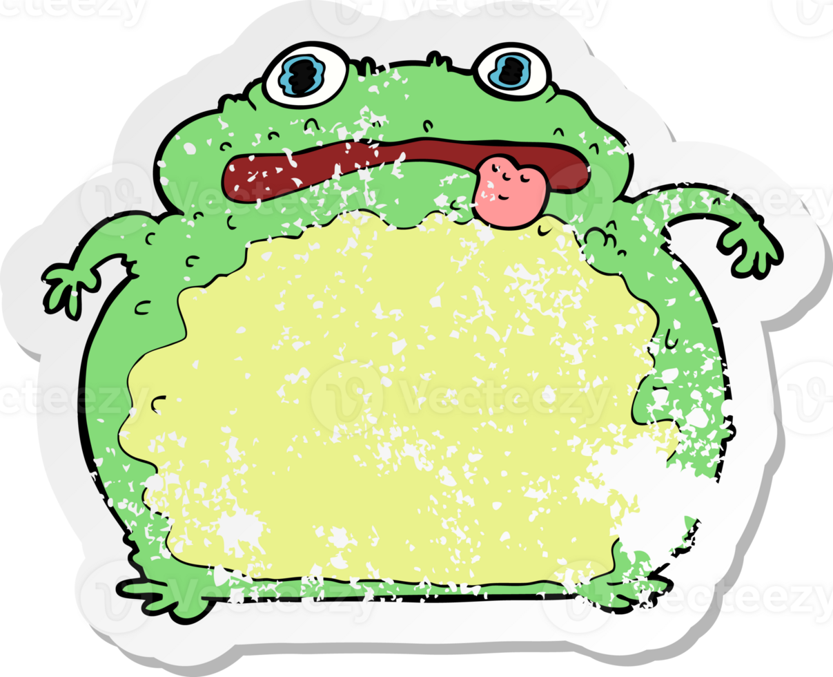 retro distressed sticker of a cartoon funny frog png