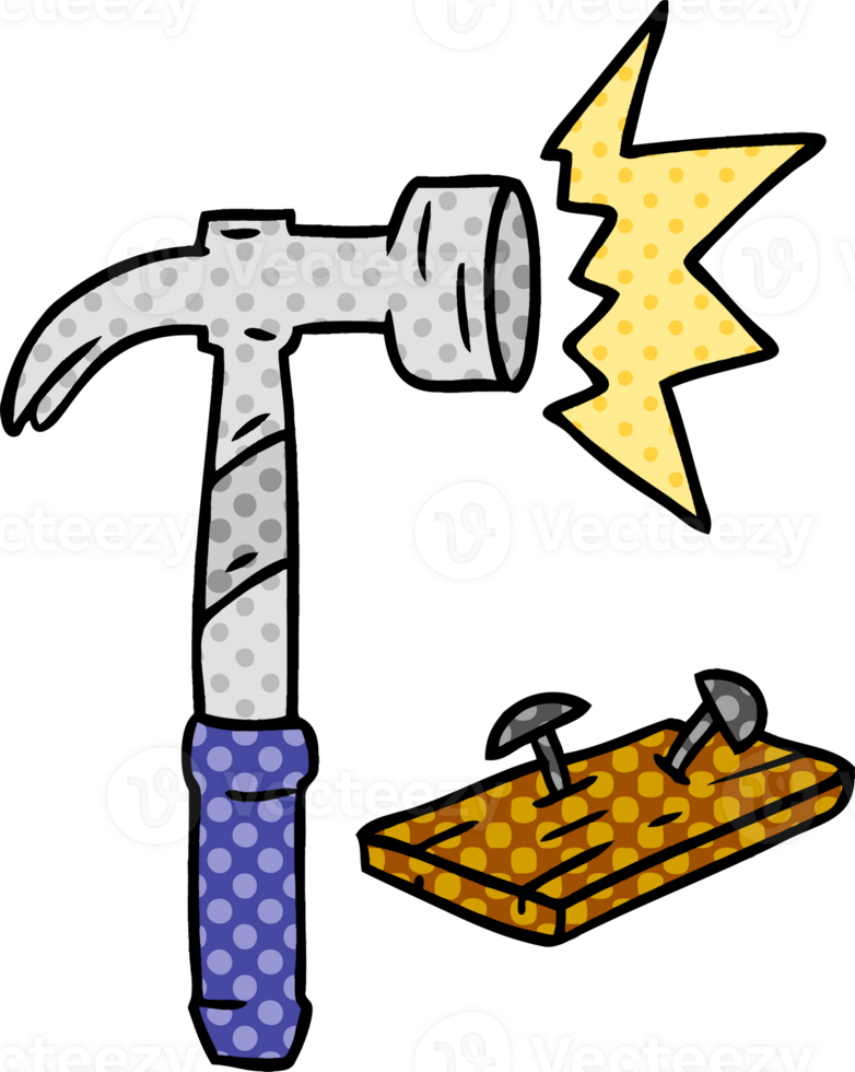 cartoon doodle of a hammer and nails png