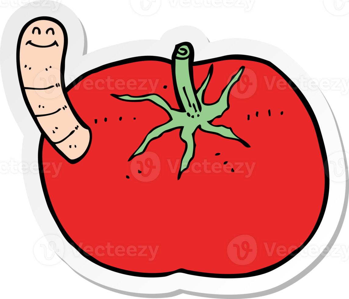 sticker of a cartoon tomato with worm png