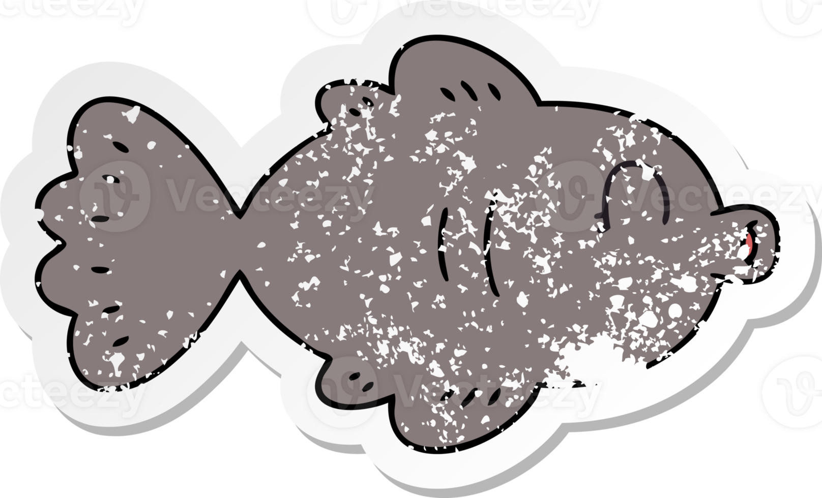 distressed sticker of a quirky hand drawn cartoon fish png