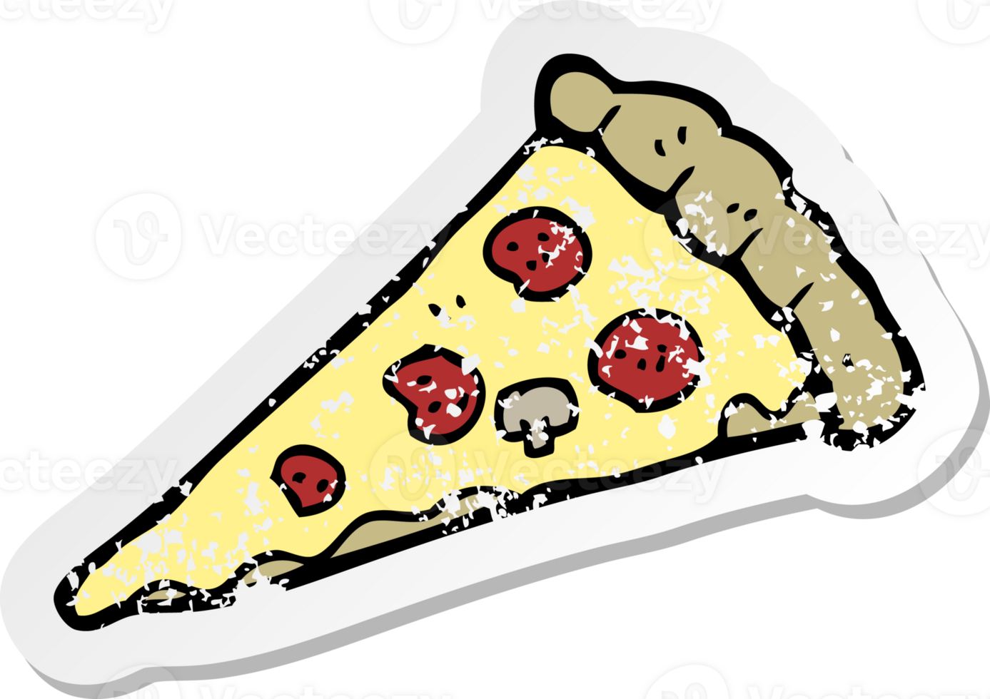 retro distressed sticker of a cartoon pizza png