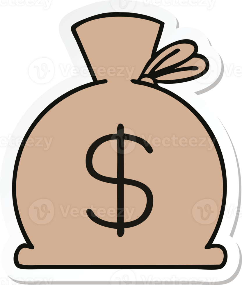sticker of a cute cartoon bag of money png