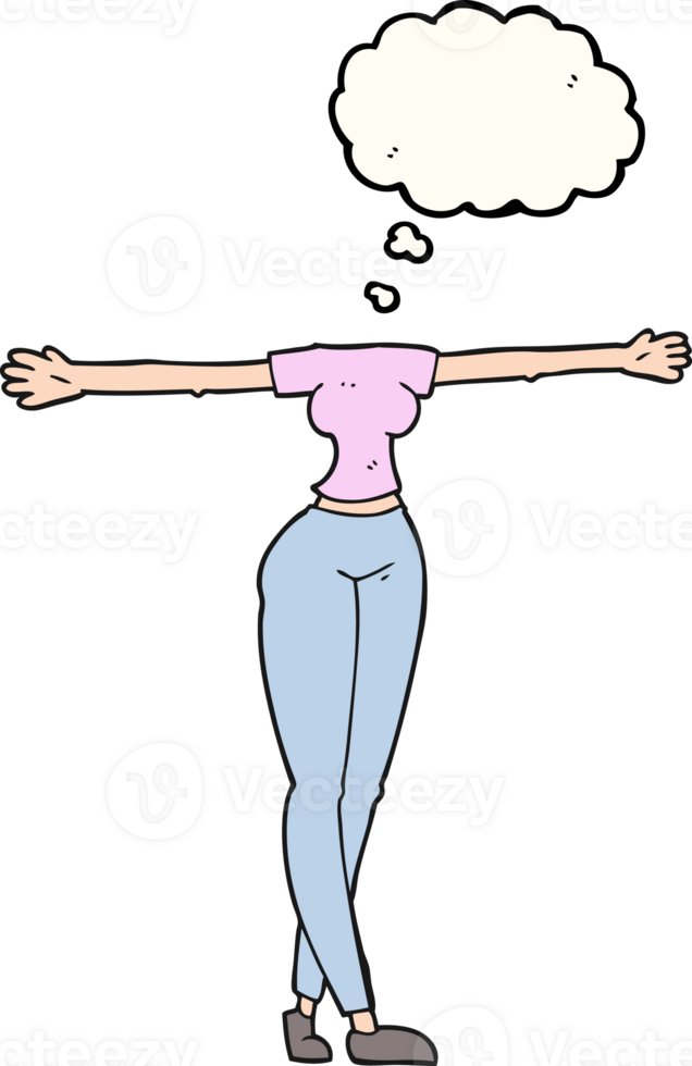 thought bubble cartoon female body with wide arms png