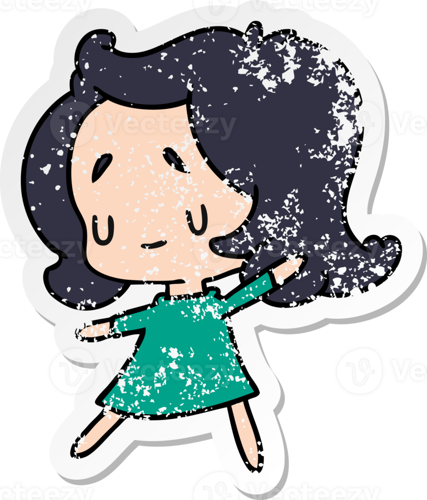 distressed sticker cartoon of a cute kawaii girl png