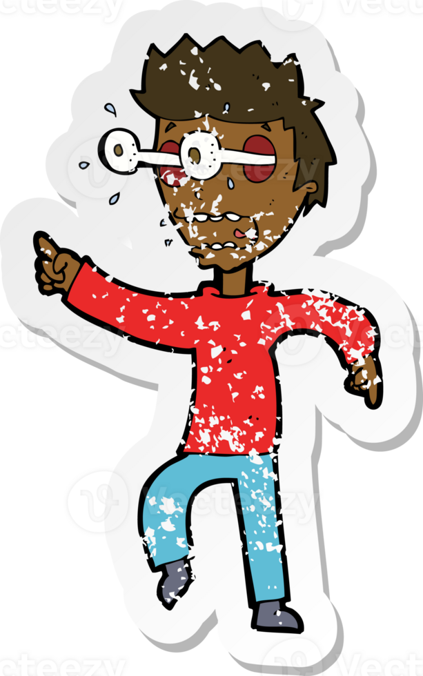 retro distressed sticker of a cartoon man with popping out eyes png
