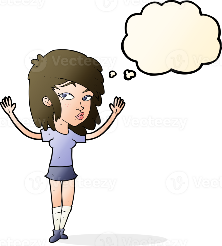 cartoon pretty girl with thought bubble png