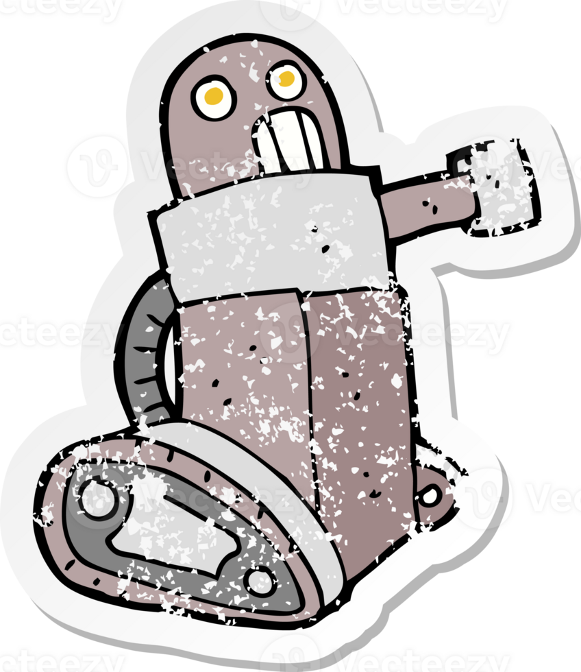 retro distressed sticker of a cartoon tank robot png
