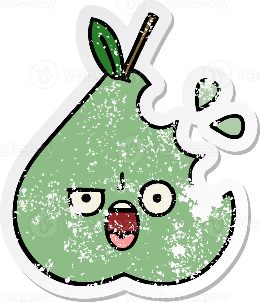 distressed sticker of a cute cartoon green pear png