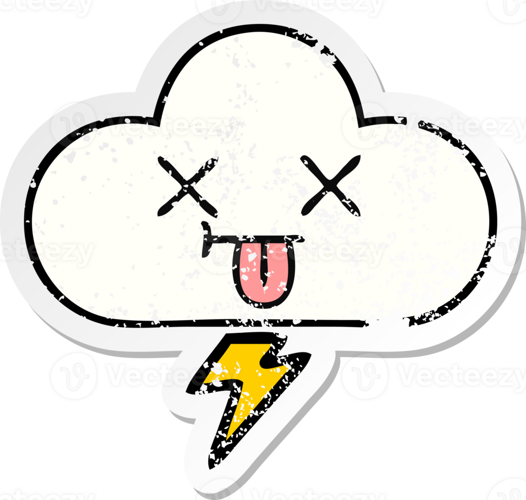 distressed sticker of a cute cartoon thunder cloud png