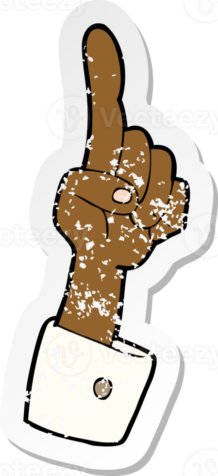 retro distressed sticker of a cartoon pointing hand png