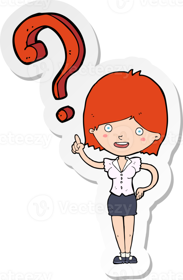 sticker of a cartoon woman asking question png
