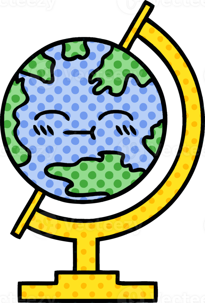 comic book style cartoon globe of the world png