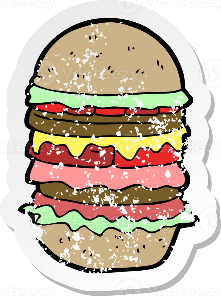 retro distressed sticker of a cartoon amazing burger png