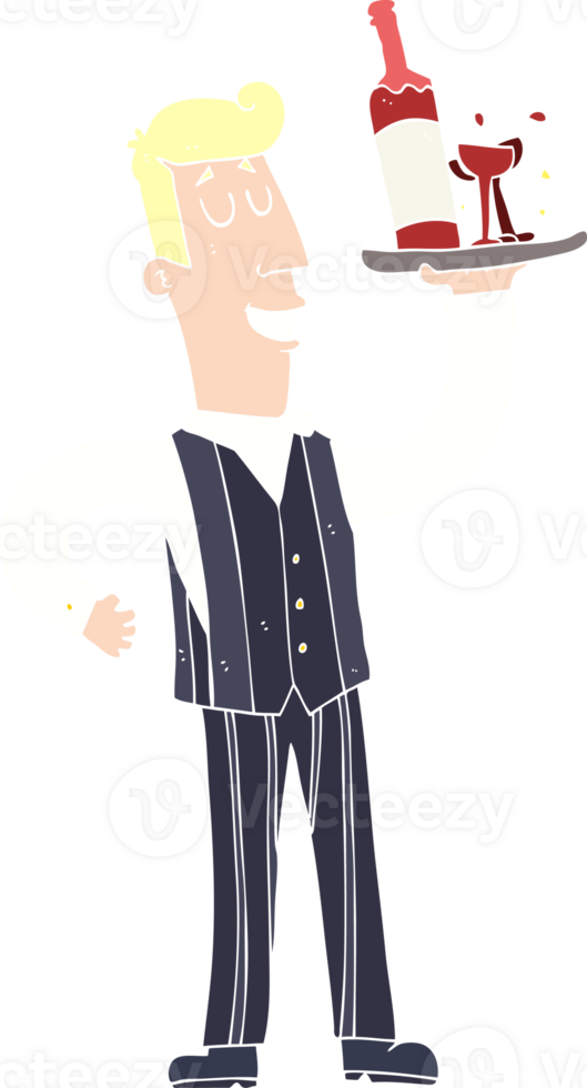 flat color illustration of a cartoon waiter png
