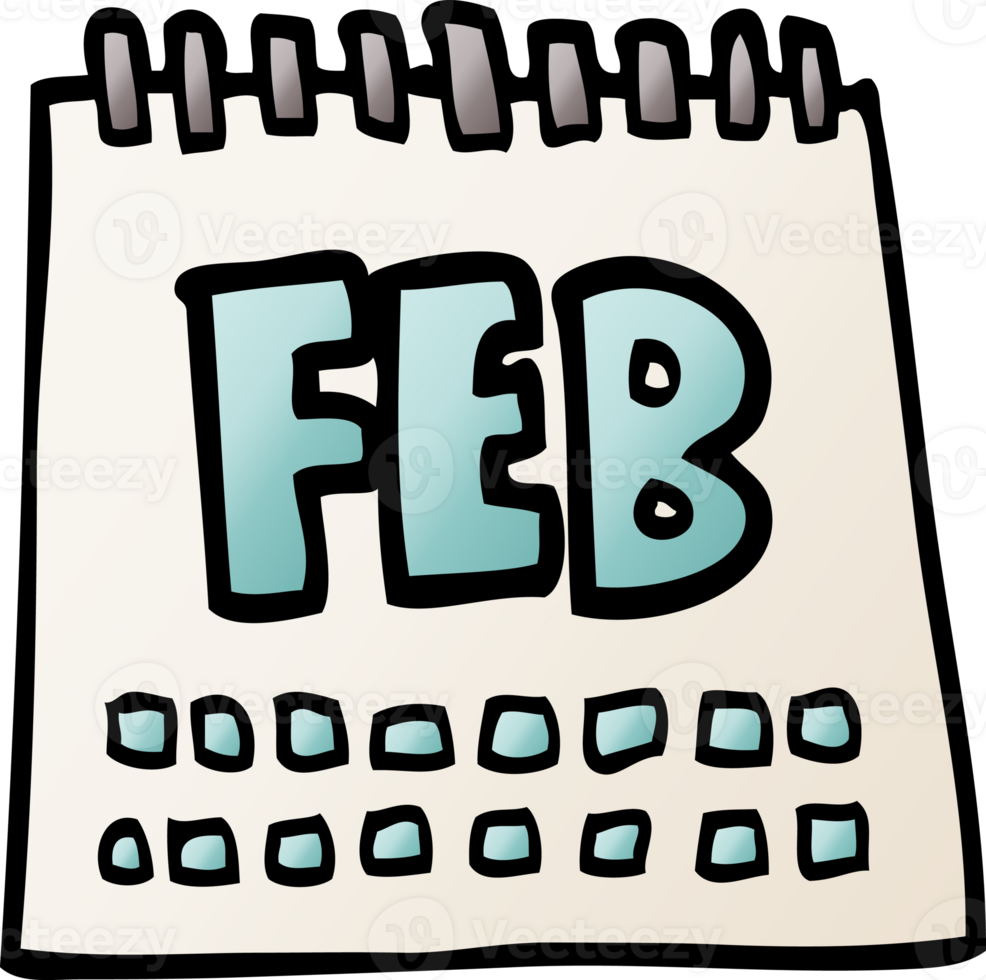 cartone animato scarabocchio calendario mostrando mese di febbraio png