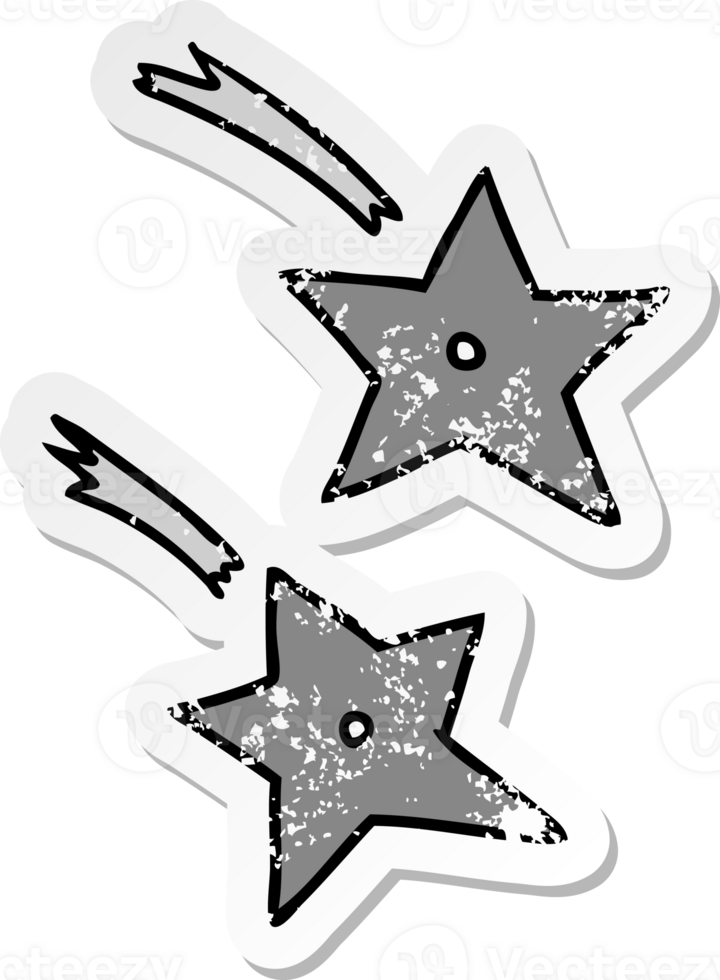 distressed sticker cartoon doodle of ninja throwing stars png