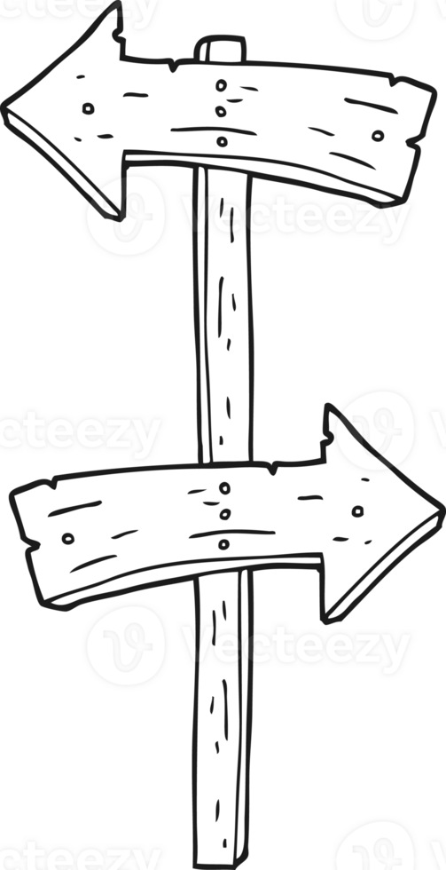 black and white cartoon wooden direction sign png