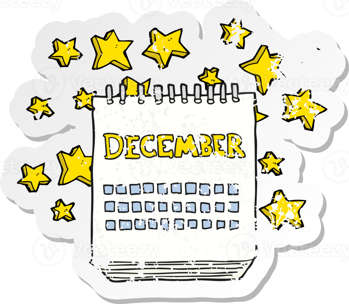 adesivo retrô angustiado de um calendário de desenho animado mostrando o mês de dezembro png