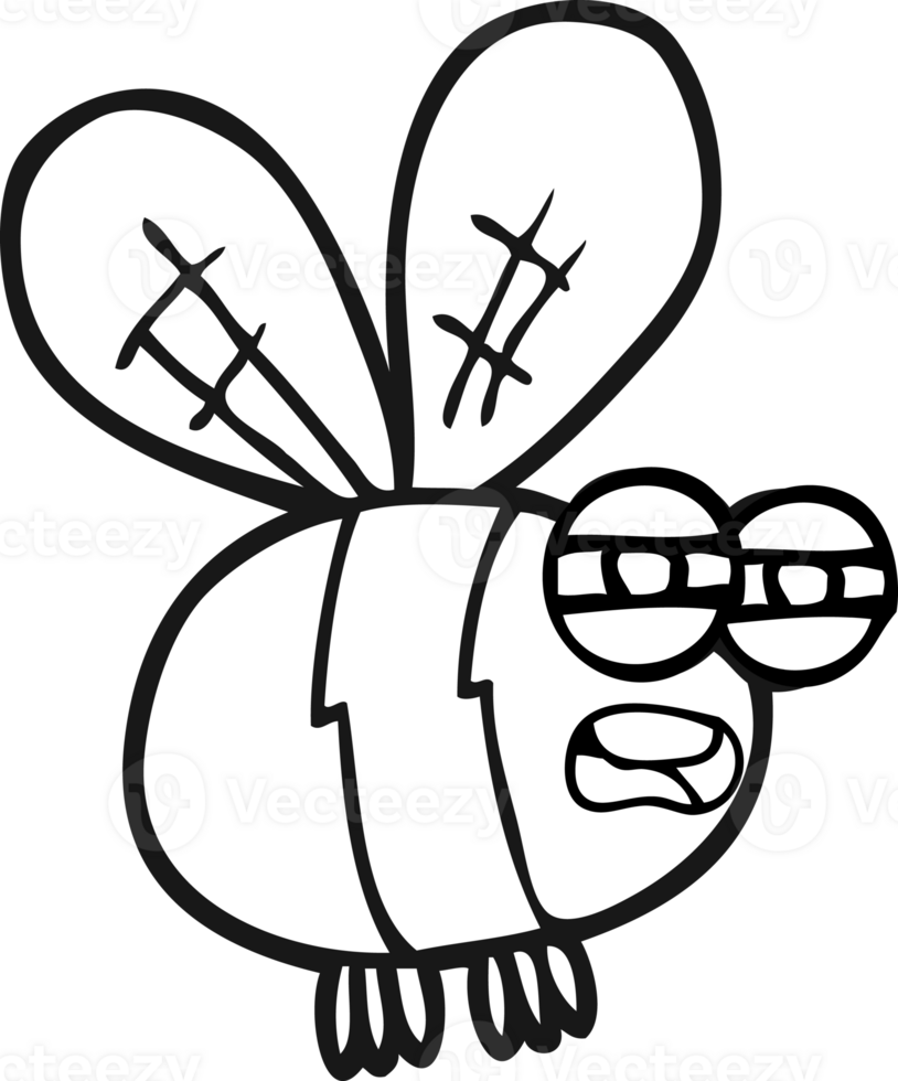 freehand drawn black and white cartoon bee png