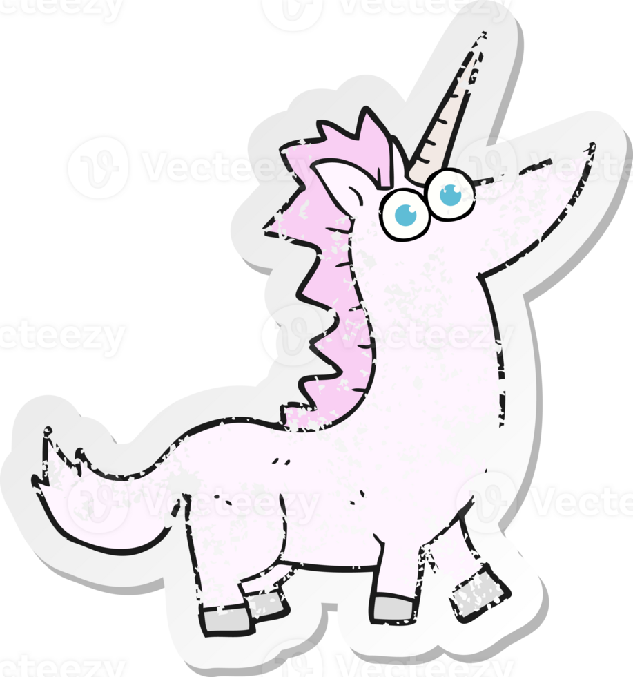retro distressed sticker of a cartoon unicorn png
