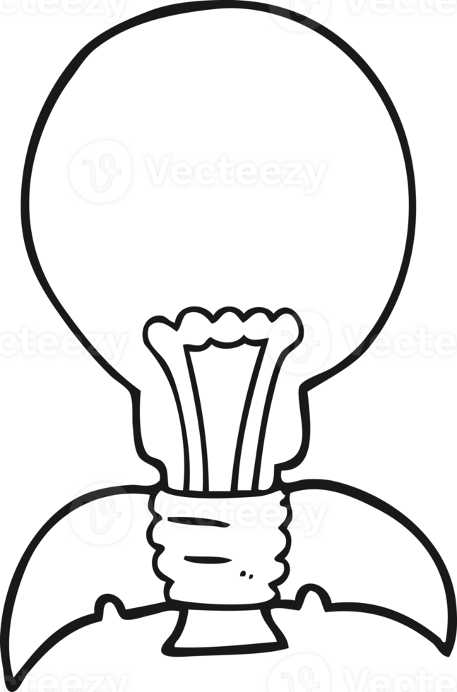 freehand drawn black and white cartoon lightbulb rocket ship png