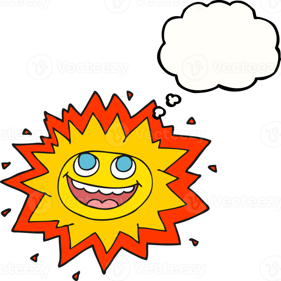 happy freehand drawn thought bubble cartoon sun png