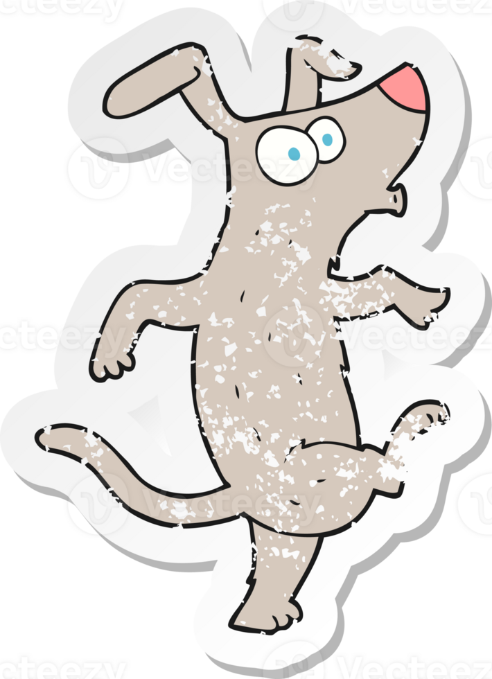 retro distressed sticker of a cartoon dancing dog png