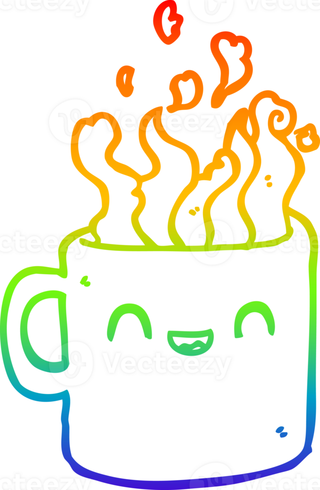 rainbow gradient line drawing cartoon hot cup of coffee png