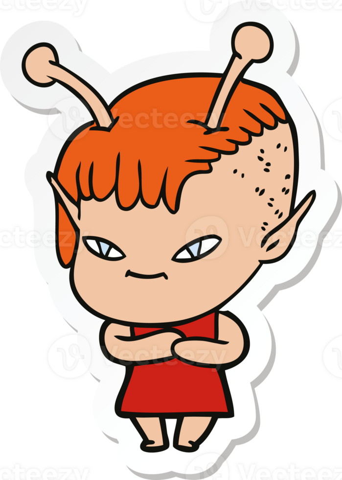 sticker of a cute cartoon alien girl png