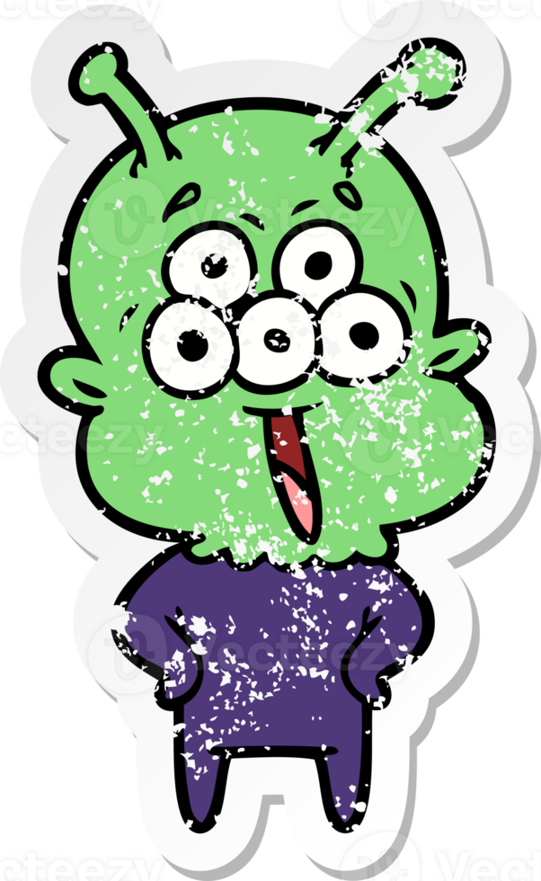 noodlijdende sticker van een happy cartoon alien png