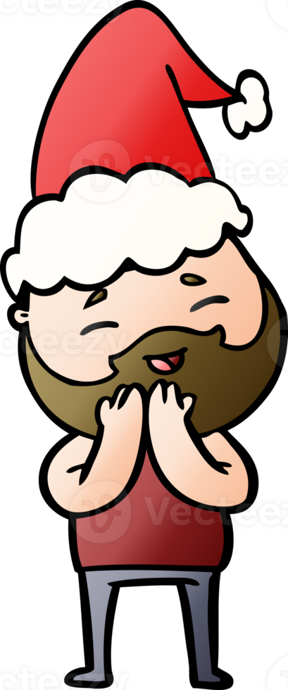 gradient cartoon of a happy bearded man wearing santa hat png