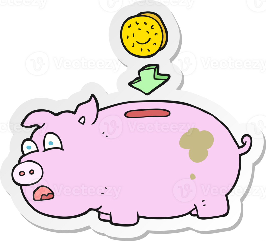 sticker of a cartoon piggy bank png