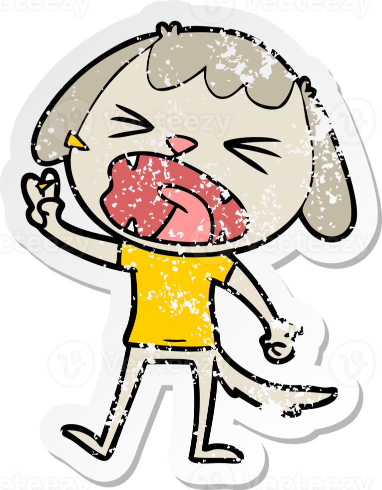 distressed sticker of a cute cartoon dog barking png