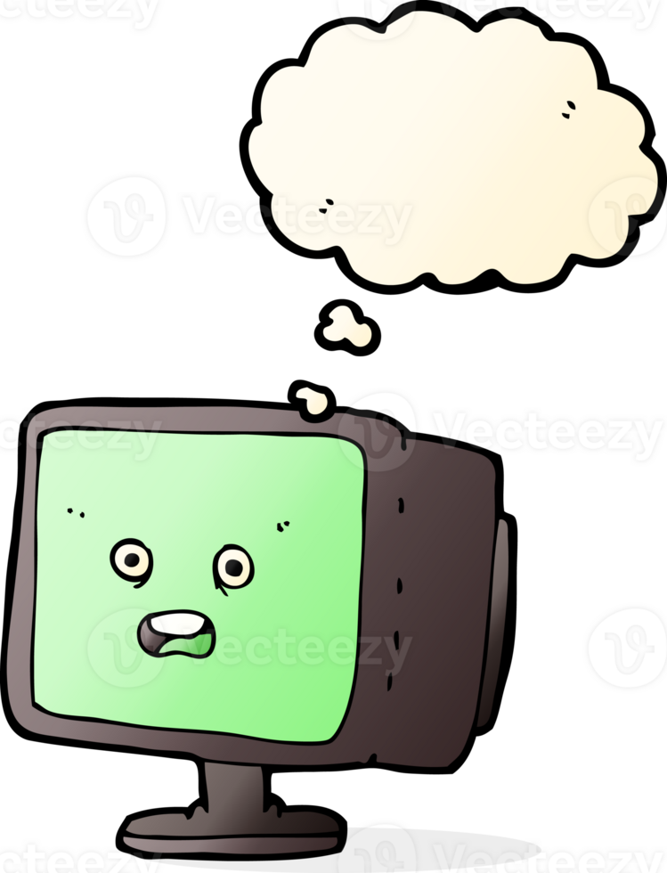 cartoon computer screen with thought bubble png