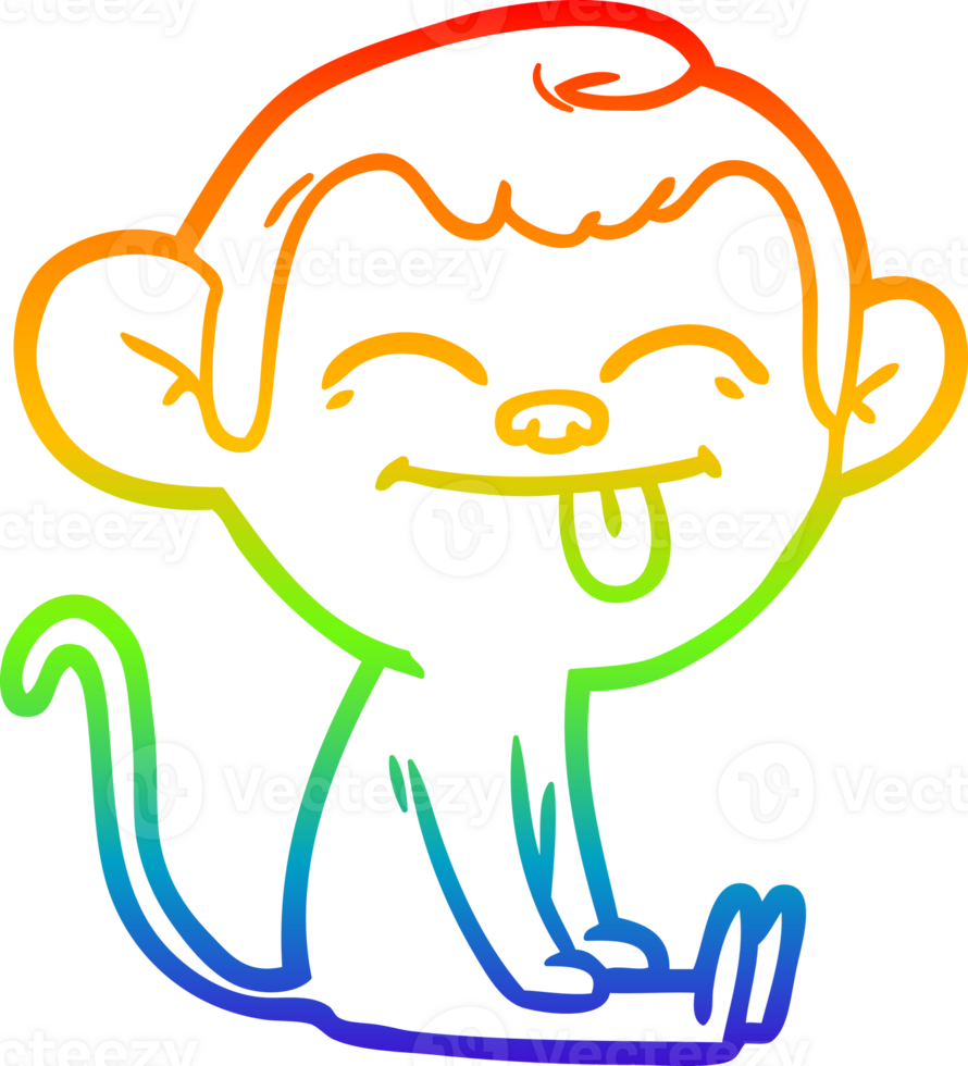 rainbow gradient line drawing funny cartoon monkey sitting png