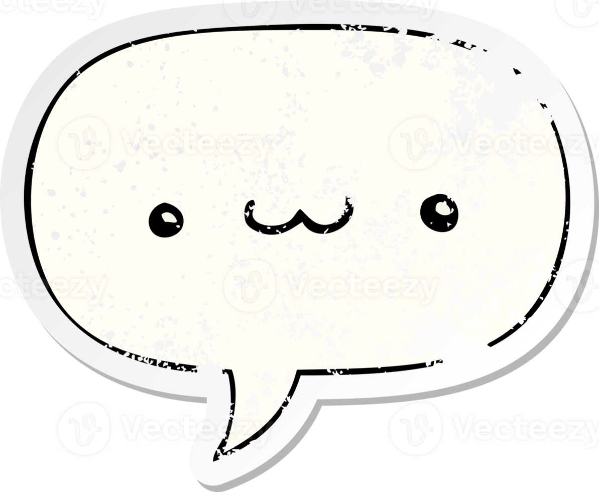 happy cartoon expression and speech bubble distressed sticker png