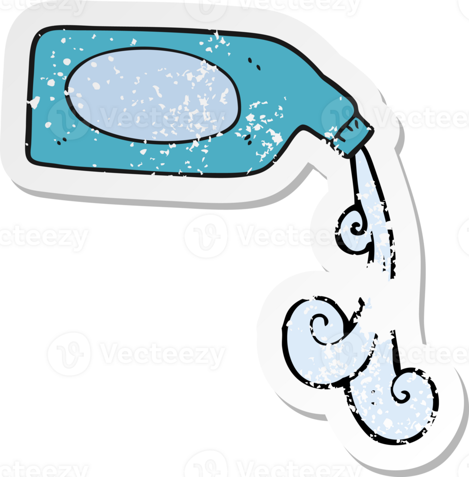 retro distressed sticker of a cartoon cleaning product pouring png