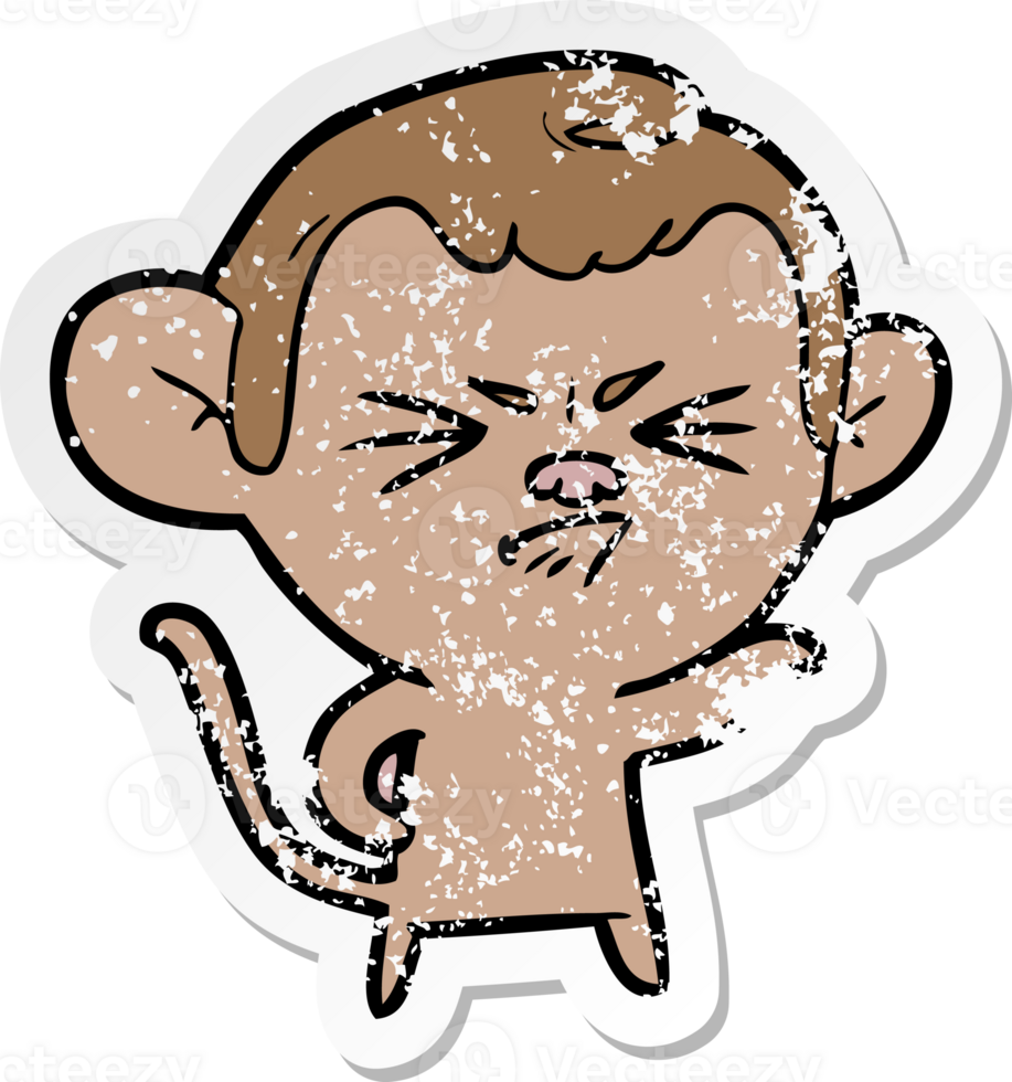 distressed sticker of a cartoon angry monkey png