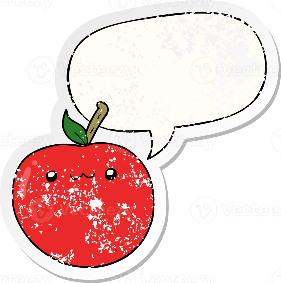 cartoon cute apple and speech bubble distressed sticker png