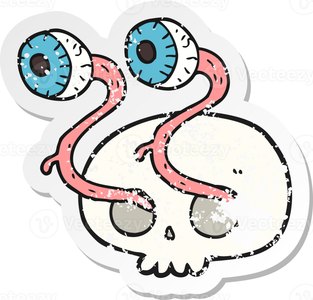 retro distressed sticker of a gross cartoon eyeball skull png