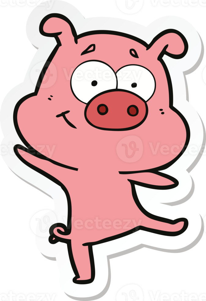 sticker of a happy cartoon pig dancing png