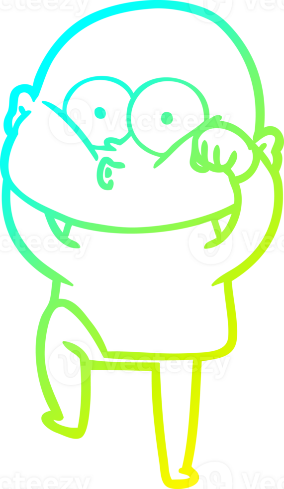cold gradient line drawing cartoon bald man staring png