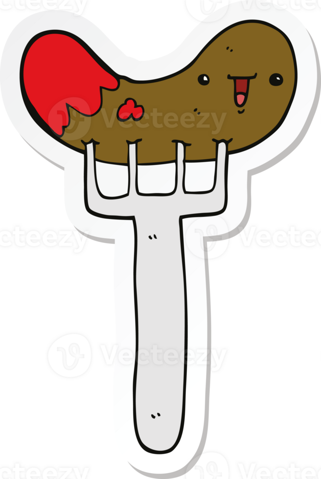 sticker of a cartoon sausage and fork png