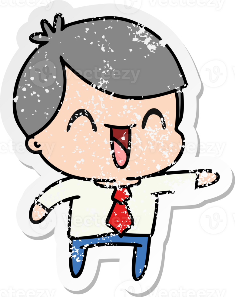 distressed sticker cartoon of kawaii man in suit png