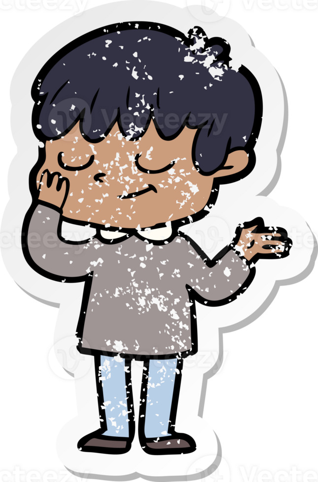 distressed sticker of a cartoon happy boy png