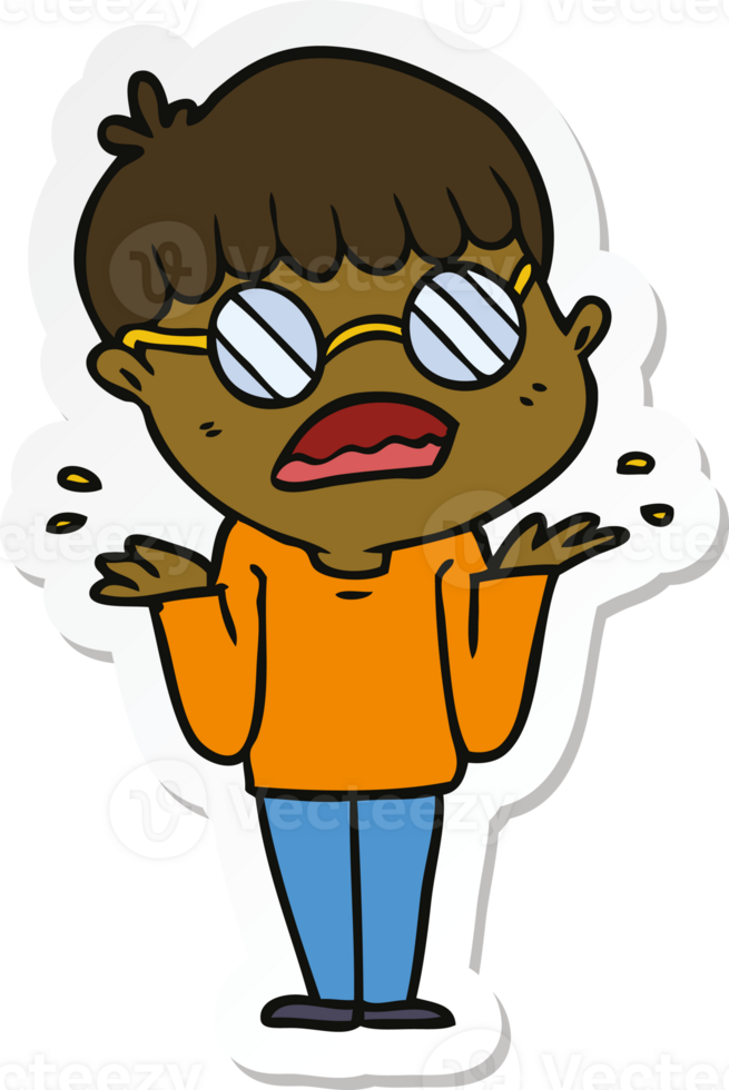 sticker of a cartoon confused boy wearing spectacles png