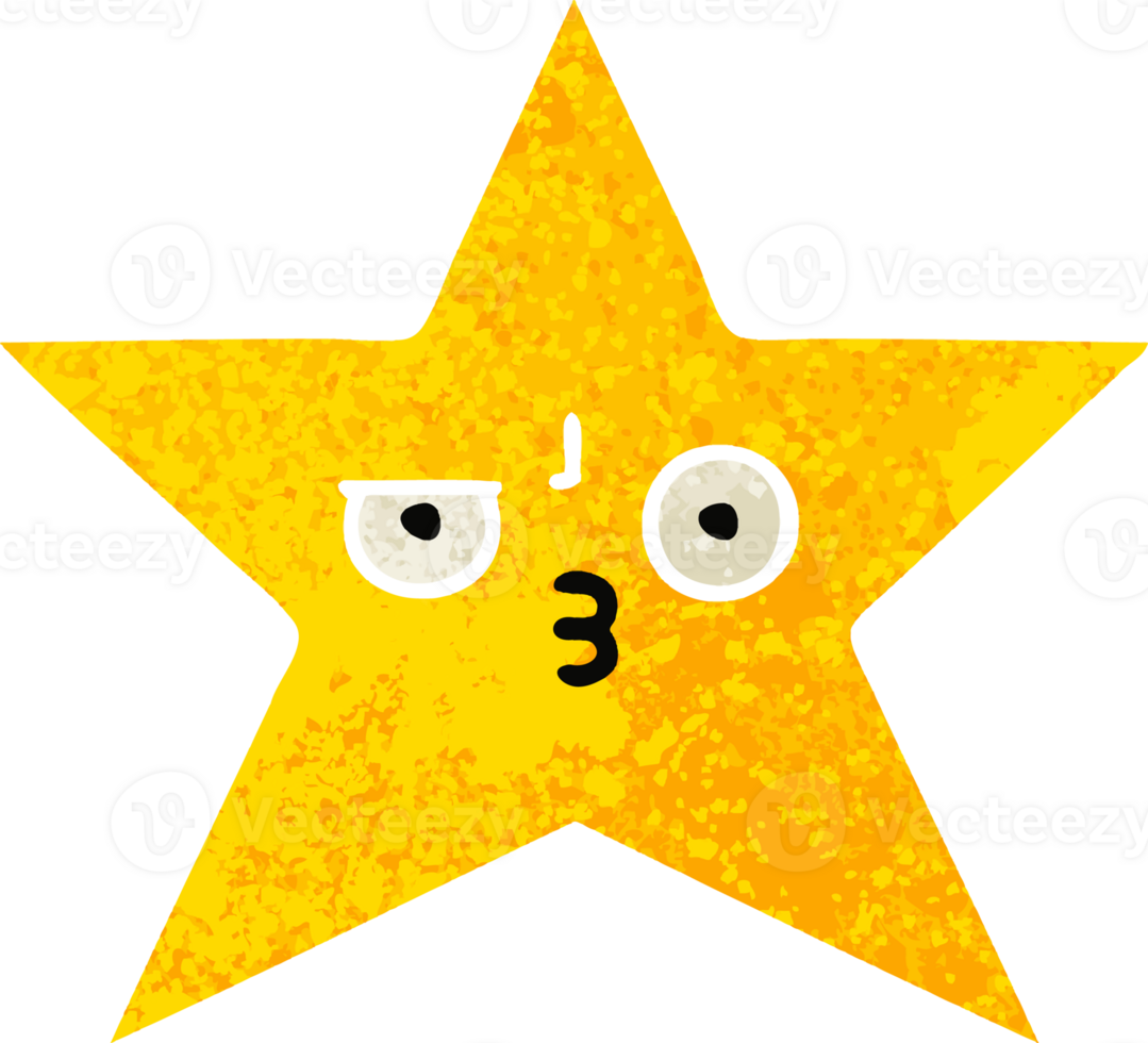 retro illustration style cartoon gold star png